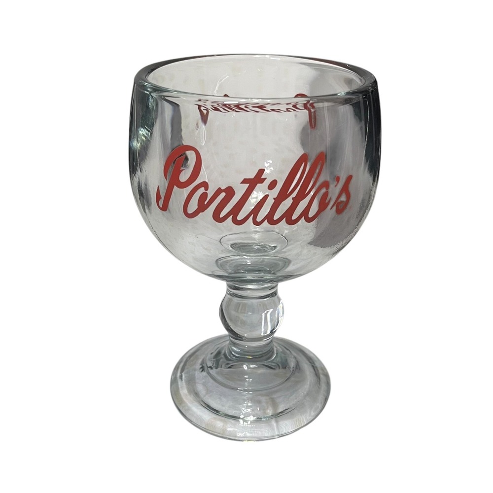 Portillos Restaurant Glass Beer Goblet Red Script Clear‎ Glassware Collectible